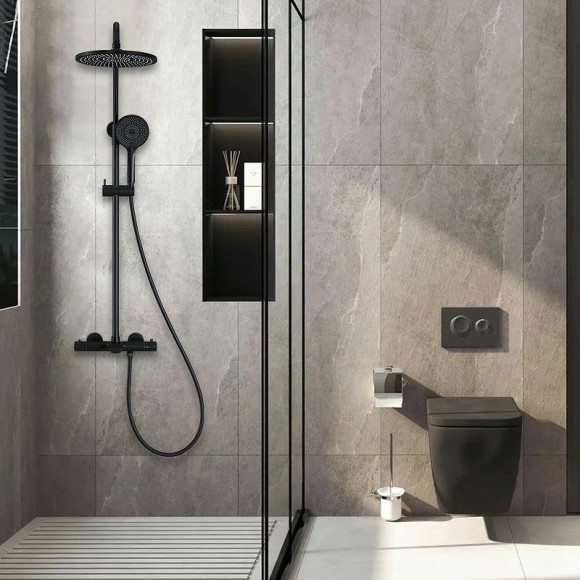 Душевая система Vincea Esse VSFS-1E1TMB с термостатом Черная матовая Душевая система Vincea Esse VSFS-1E1TMB с термостатом Черная матовая