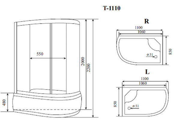 Душевая кабина Timo Standart 110x85 T-1110R с гидромассажем
