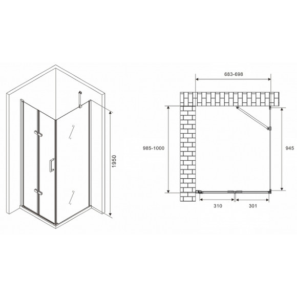 Душевой уголок Abber Zart 70x100 AG08070P-S101 профиль Хром стекло прозрачное