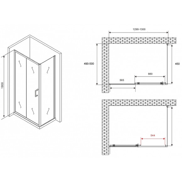 Душевой уголок Abber Schwarzer Diamant 130x50 AG30130B5-S50B5 профиль Черный стекло прозрачное Душевой уголок Abber Schwarzer Diamant 130x50 AG30130B5-S50B5 профиль Черный стекло прозрачное