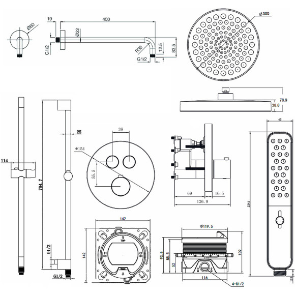 Душевая система AQUAme AQM8401GM Металл Душевая система AQUAme AQM8401GM Металл