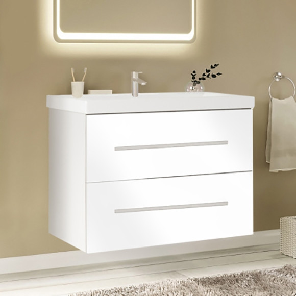 Тумба под раковину Marka One Mix 80П с ручками Белая глянцевая Тумба под раковину Marka One Mix 80П с ручками Белая глянцевая