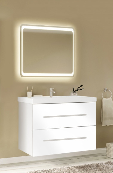 Тумба под раковину Marka One Mix 80П с ручками Белая глянцевая Тумба под раковину Marka One Mix 80П с ручками Белая глянцевая