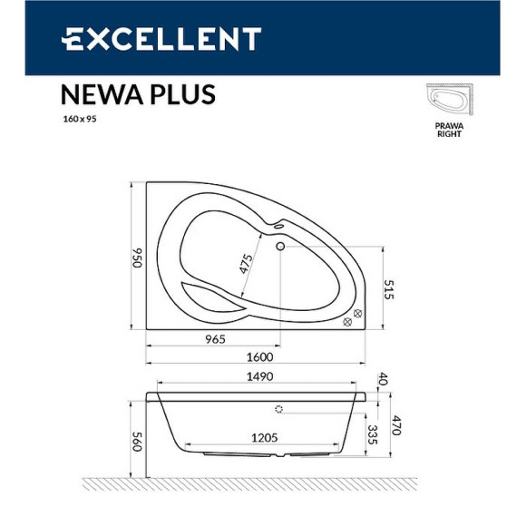 Акриловая ванна Excellent Newa 160x95 R WAEX.NEP16.LINE.GL с гидромассажем Акриловая ванна Excellent Newa 160x95 R WAEX.NEP16.LINE.GL с гидромассажем