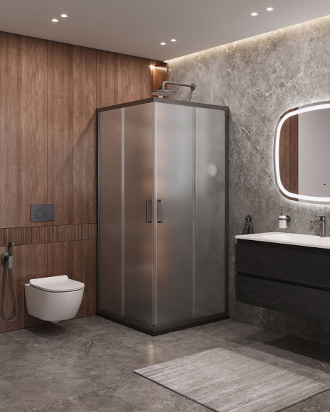 Душевой уголок Cezares Molveno 90x90 MOLVENO-A-2-90-P-GM профиль Оружейная сталь стекло рифленое