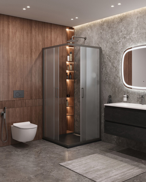 Душевой уголок Cezares Molveno 90x90 MOLVENO-A-2-90-P-GM профиль Оружейная сталь стекло рифленое