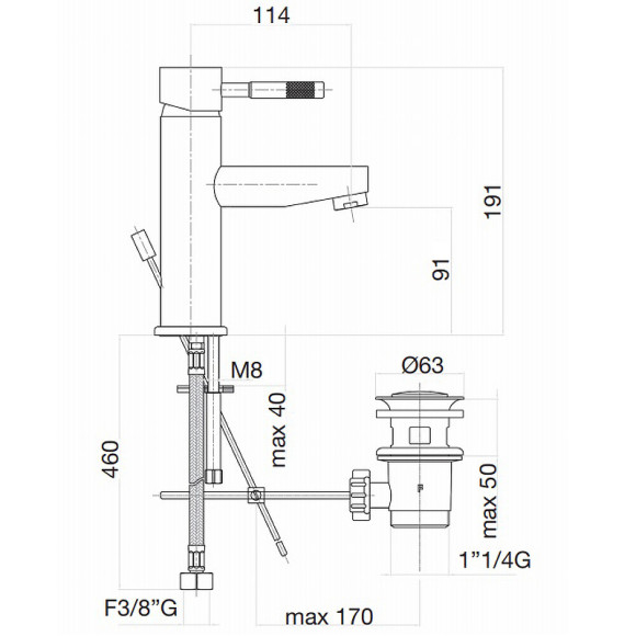 Смеситель для раковины Webert Rimini RI830102560 с донным клапаном Черный матовый Смеситель для раковины Webert Rimini RI830102560 с донным клапаном Черный матовый