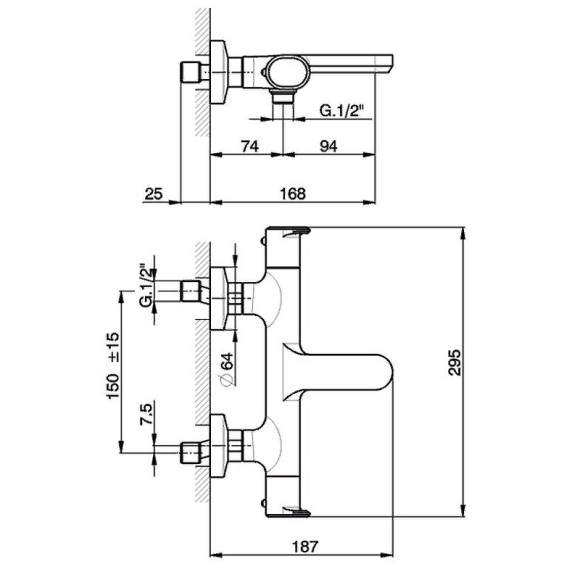 Смеситель для ванны Cisal LineaViva LVT2101021 с термостатом Хром
