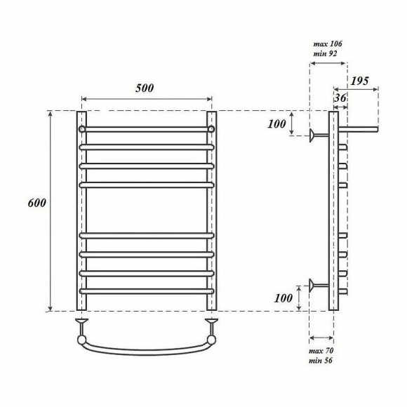 Электрический полотенцесушитель Point Альфа PN05156SPE П7 500x600 с полкой левый/правый Хром Электрический полотенцесушитель Point Альфа PN05156SPE П7 500x600 с полкой левый/правый Хром