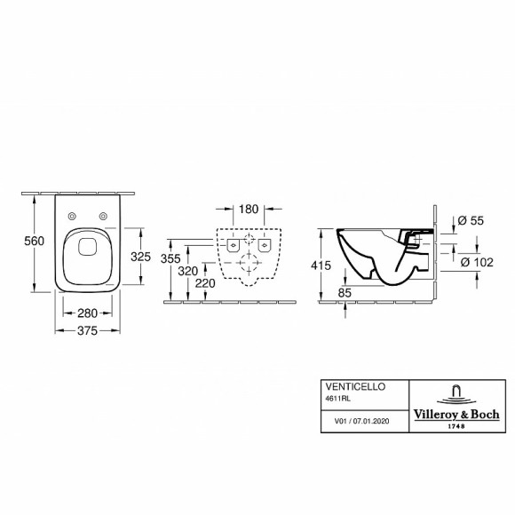 Унитаз Villeroy&Boch Venticello 4611RL01 подвесной с сиденьем Микролифт Унитаз Villeroy&Boch Venticello 4611RL01 подвесной с сиденьем Микролифт