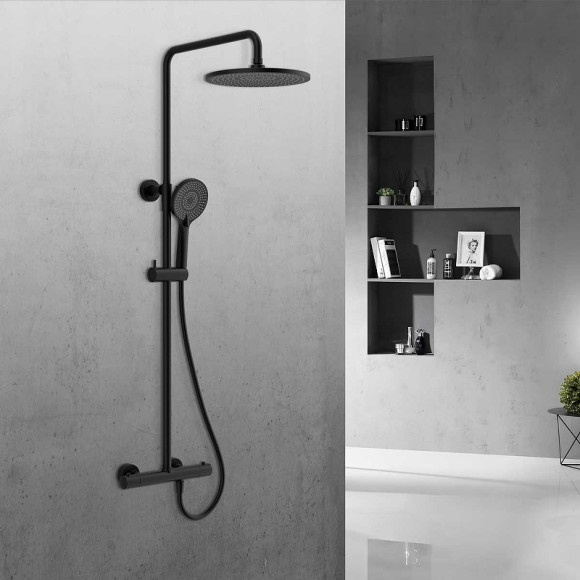 Душевая система Vincea Esse VSFS-1E0TMB с термостатом Черная матовая Душевая система Vincea Esse VSFS-1E0TMB с термостатом Черная матовая