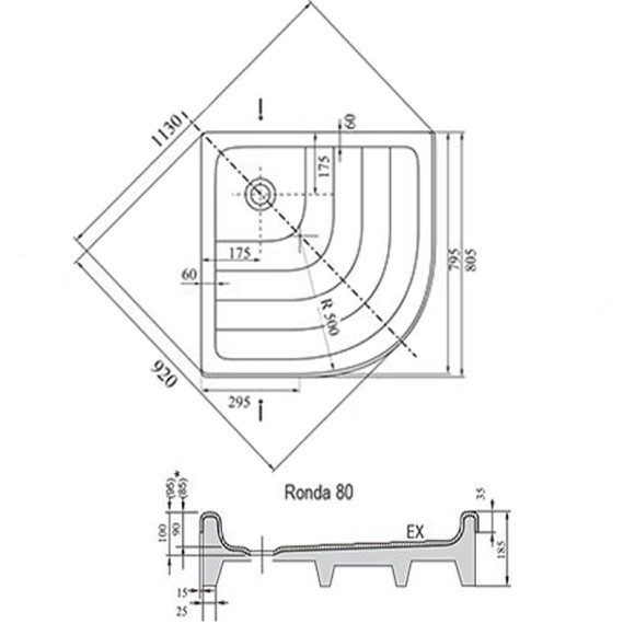 Акриловый поддон для душа Ravak Ronda 80х80 EX A204001320 Белый Акриловый поддон для душа Ravak Ronda 80х80 EX A204001320 Белый