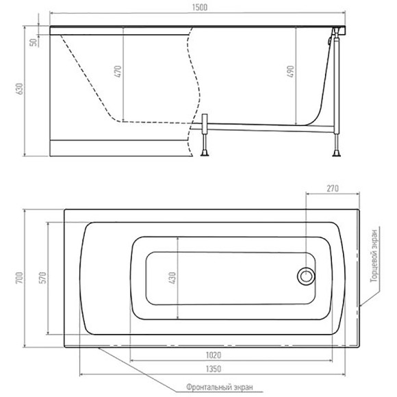 Акриловая ванна Timo Ritta 150x70 RITTA1570 без гидромассажа
