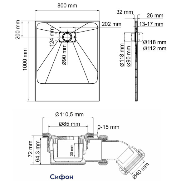 Душевой поддон из стеклопластика WasserKRAFT Main 100x80 41T17 Белый матовый Душевой поддон из стеклопластика WasserKRAFT Main 100x80 41T17 Белый матовый