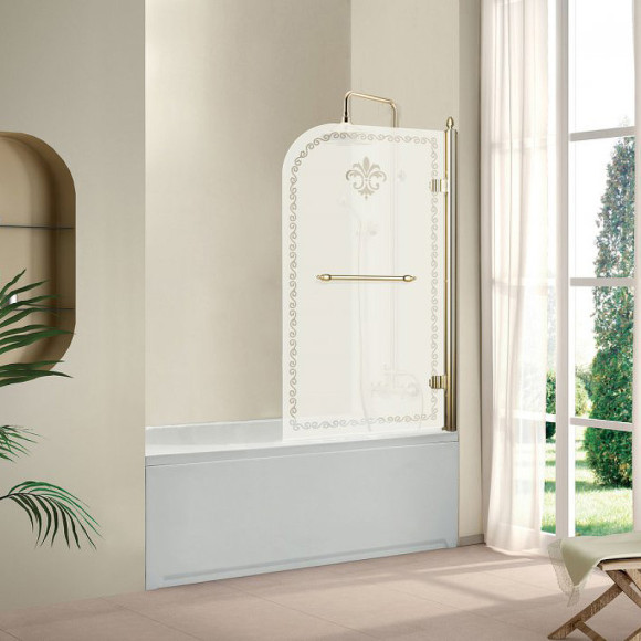 Шторка на ванну Cezares RETRO-V-1-80/145-PP-G-R профиль Золото стекло матовое Шторка на ванну Cezares RETRO-V-1-80/145-PP-G-R профиль Золото стекло матовое