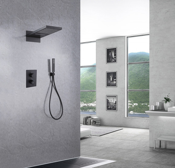 Душевая система Abber Weiss Insel AF8052B с термостатом Черная матовая Душевая система Abber Weiss Insel AF8052B с термостатом Черная матовая