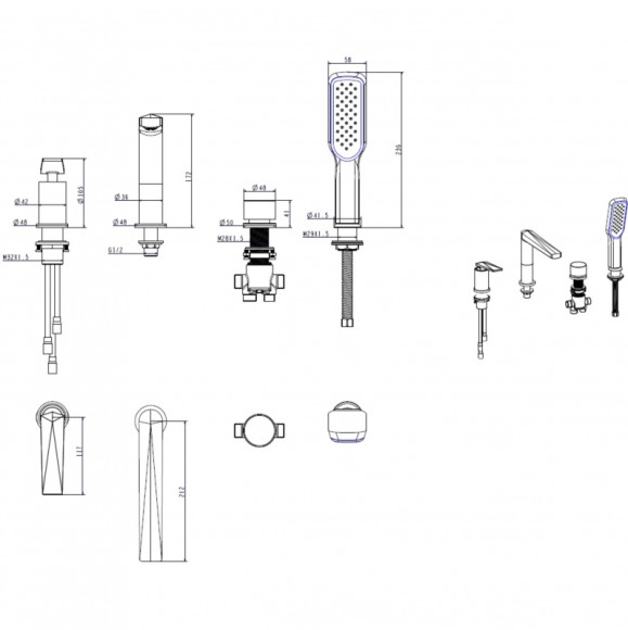 Смеситель на борт ванны Boheme Venturo 380-W Белый Золото