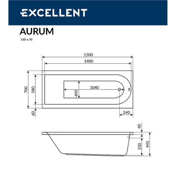 Акриловая ванна Excellent Aurum 150x70 WAEX.AUR15.HYDRO+.CR с гидромассажем Акриловая ванна Excellent Aurum 150x70 WAEX.AUR15.HYDRO+.CR с гидромассажем