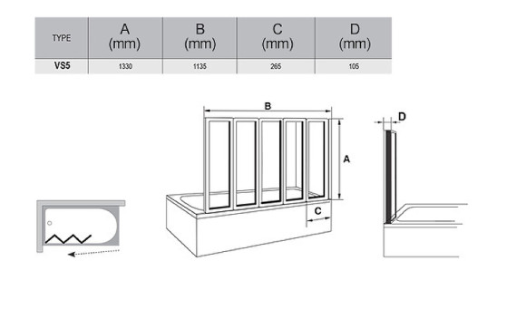 Шторка на ванну Ravak Supernova VS5 114 794E010041 профиль Белый витраж пластик Rain Шторка на ванну Ravak Supernova VS5 114 794E010041 профиль Белый витраж пластик Rain