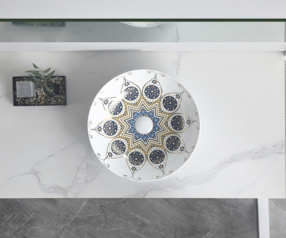 Раковина-чаша Bronze de Luxe Lotos 40 5008 Белая Синяя Раковина-чаша Bronze de Luxe Lotos 40 5008 Белая Синяя