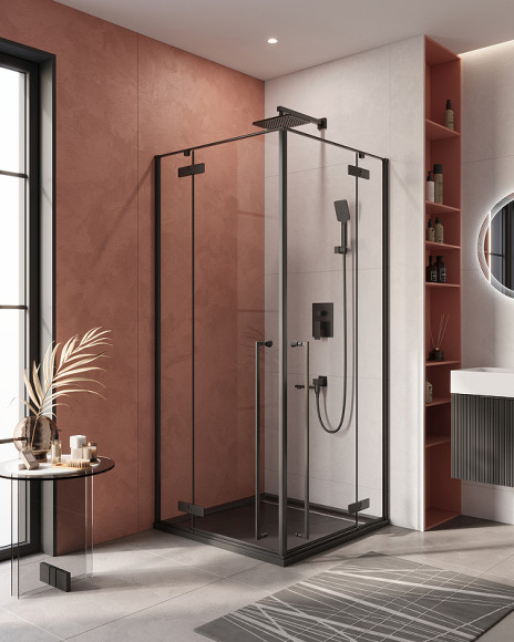 Душевой уголок Cezares Liner 90x90 LINER-A-2-90-C-NERO профиль Черный матовый стекло прозрачное