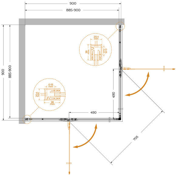 Душевой уголок Cezares Liner 90x90 LINER-A-2-90-C-NERO профиль Черный матовый стекло прозрачное