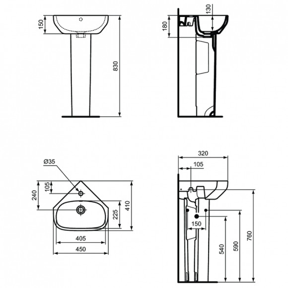 Раковина Ideal Standard I.Life A 45 T471101 угловая Евробелая Раковина Ideal Standard I.Life A 45 T471101 угловая Евробелая