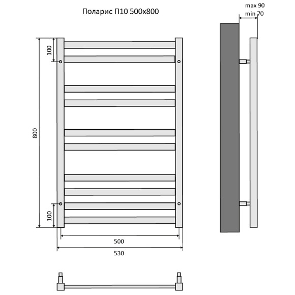 Водяной полотенцесушитель Aquatek Поларис П10 500x800 AQ KO1080CH Хром