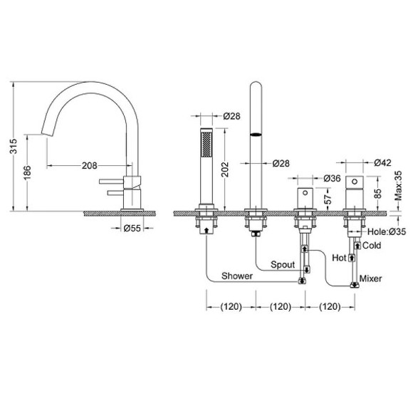 Смеситель на борт ванны Timo Saona 2320/03Y Черный Смеситель на борт ванны Timo Saona 2320/03Y Черный