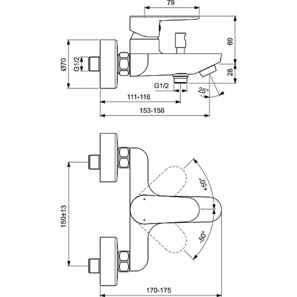 Смеситель для ванны Ideal Standard Tyria BC157AA Хром Смеситель для ванны Ideal Standard Tyria BC157AA Хром