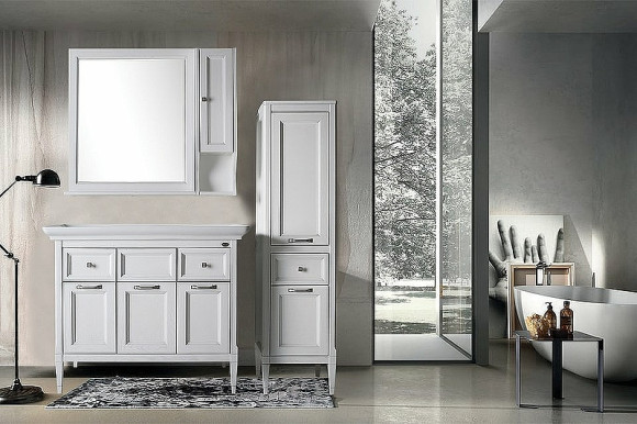 Комплект мебели для ванной ASB-Woodline Гранда 105 Белый с патиной Серебро