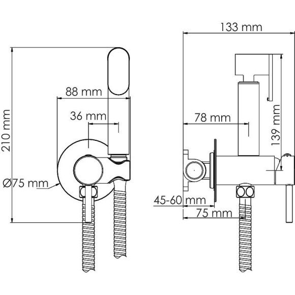 Гигиенический душ со смесителем WasserKRAFT A70338 Никель