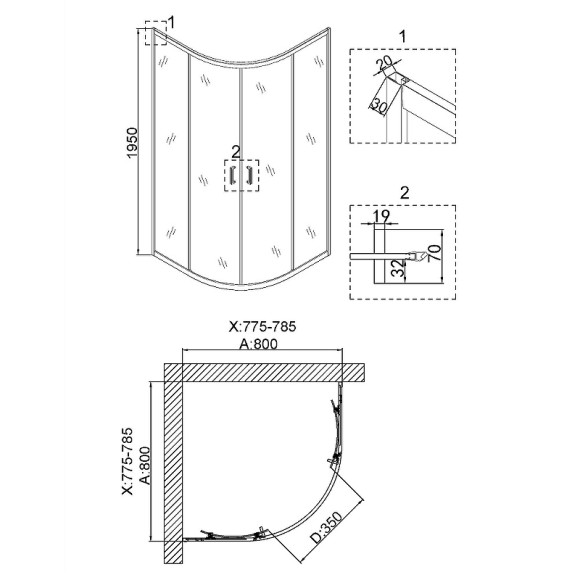 Душевой уголок Niagara Nova 80х80 NG-6886-08 BLACK профиль Черный стекло прозрачное Душевой уголок Niagara Nova 80х80 NG-6886-08 BLACK профиль Черный стекло прозрачное