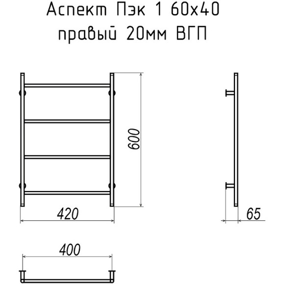 Электрический полотенцесушитель Тругор Аспект Пэк 1 60x40 Черный