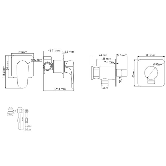 Гигиенический душ со смесителем WasserKRAFT Spree A1451.275.100.092 Никель