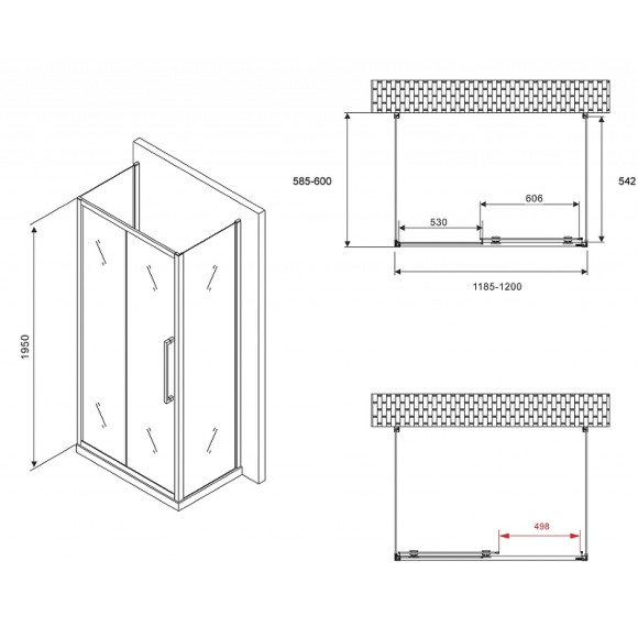 Душевой уголок Abber Schwarzer Diamant 120x60 AG30120MH-S60M-S60M профиль Хром стекло матовое
