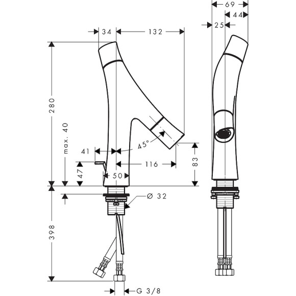 Смеситель для раковины Axor Starck Organic 12010000 Хром