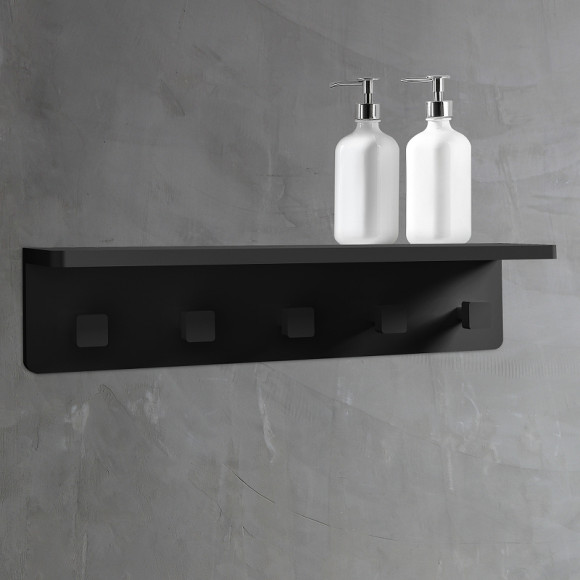 Вешалка для полотенец Abber Stein AS1651MB с полкой Черная матовая Вешалка для полотенец Abber Stein AS1651MB с полкой Черная матовая