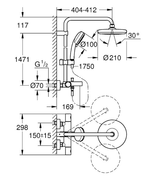 Душевая система Grohe Tempesta Cosmopolitan System 26223001 с термостатом Хром
