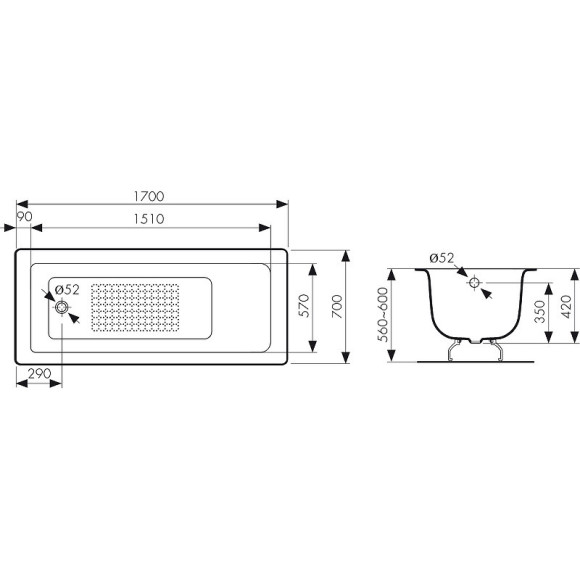 Чугунная ванна Kaiser 170х70 КВ-1606 с антискользящим покрытием
