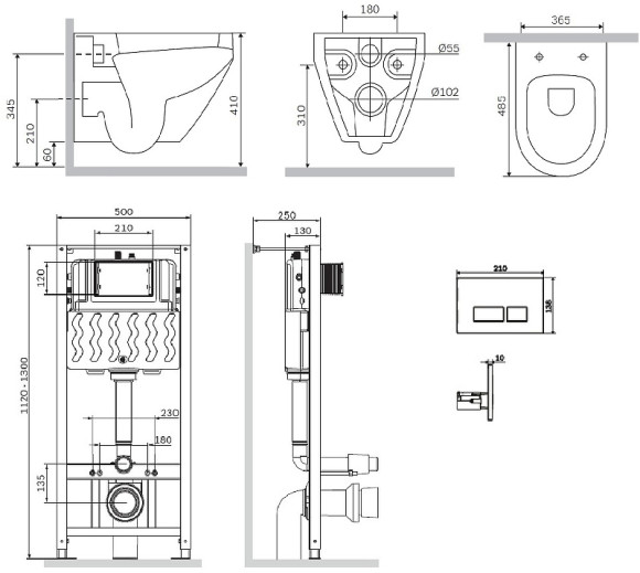 Комплект унитаза с инсталляцией AM.PM Spirit V2.0 FlashClean IS47051.701700 с сиденьем Микролифт и клавишей смыва Хром Комплект унитаза с инсталляцией AM.PM Spirit V2.0 FlashClean IS47051.701700 с сиденьем Микролифт и клавишей смыва Хром
