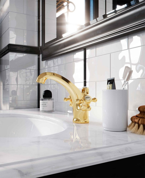 Смеситель для раковины Kludi Adlon 510104520 Золото 23 карат Смеситель для раковины Kludi Adlon 510104520 Золото 23 карат