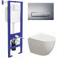 Комплект унитаза с инсталляцией Berges Atom 042447 с сиденьем Микролифт и клавишей смыва Хром глянцевый