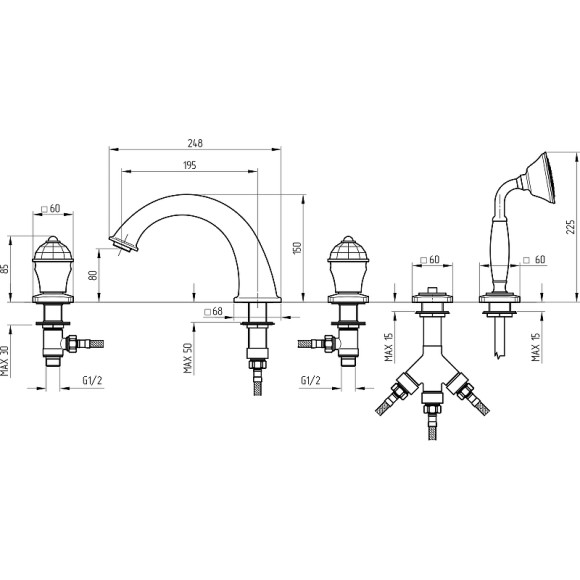 Смеситель на борт ванны Migliore Korona 27308 Хром