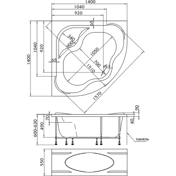 Акриловая ванна Marka One Afrodita 140х140 01аф1414 без гидромассажа Акриловая ванна Marka One Afrodita 140х140 01аф1414 без гидромассажа