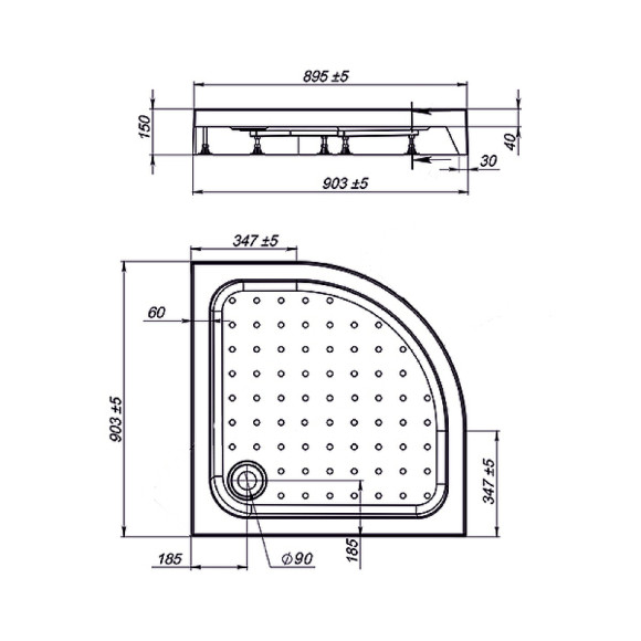 Акриловый поддон для душа Vincea VST-3AQ-9090 90x90 с антискользящим покрытием Акриловый поддон для душа Vincea VST-3AQ-9090 90x90 с антискользящим покрытием