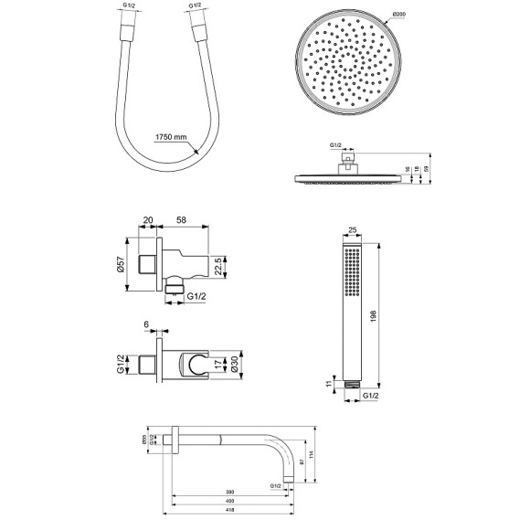 Комплект верхнего и ручного душа Ideal Standard Ideal Rain BD389XG Silk Black Комплект верхнего и ручного душа Ideal Standard Ideal Rain BD389XG Silk Black