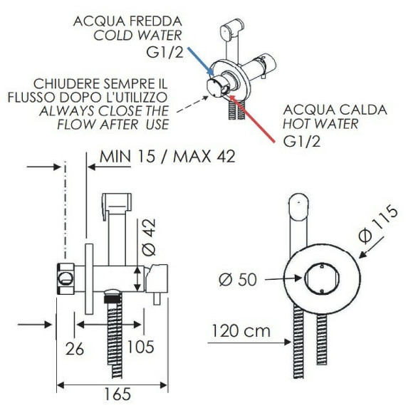 Гигиенический душ со смесителем Remer Minimal N65SW Хром Гигиенический душ со смесителем Remer Minimal N65SW Хром