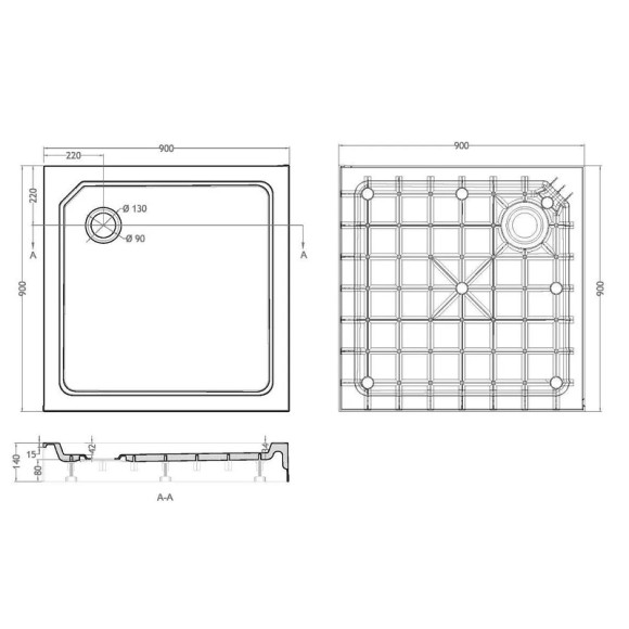 Душевой поддон из стеклокомпозита Cezares Tray SMC 90x90 TRAY-SMC-A-90-550-150-W Белый
