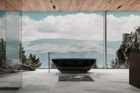 Ванна из полиэфирной смолы Abber Kristall 180х85 AT9702Onyx Черная без гидромассажа